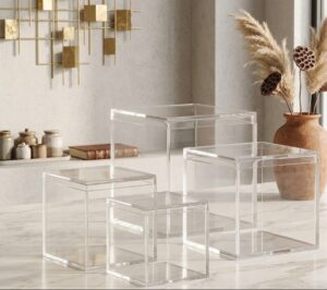 Acrylic Box, Transparent Plastic Box, Lid, and Base Box: Clear acrylic gift boxes with lid and base in seven square sizes, from 4.5 cm to 15 cm, for gifts, displays, crafts, and small product packaging.