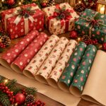 Christmas Confetti Design Wrapping Paper 70*50cm Christmas Gift Wrapping Paper, Brown Kraft Christmas Wrapping Paper for Christmas,Party,Festive Decorations.