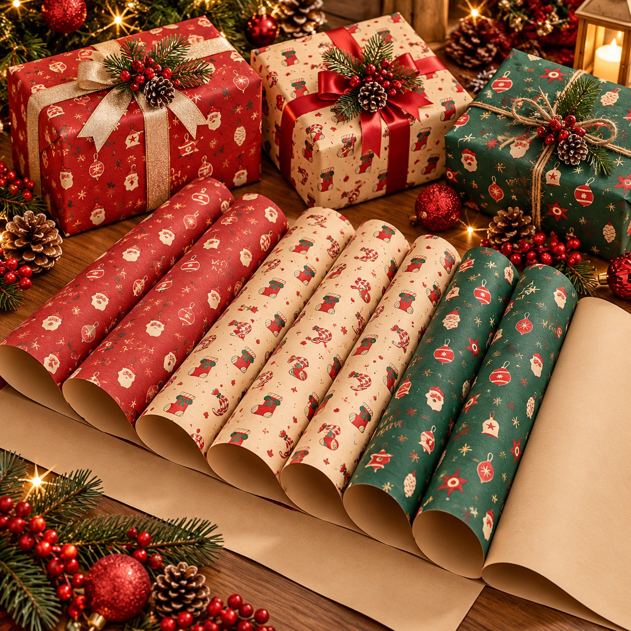 Christmas Confetti Design Wrapping Paper 70*50cm Christmas Gift Wrapping Paper, Brown Kraft Christmas Wrapping Paper for Christmas,Party,Festive Decorations.