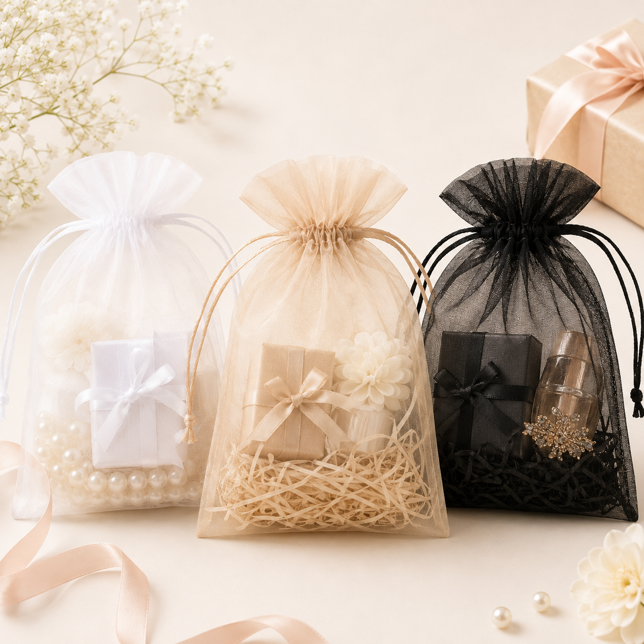 20 pack 30x40cm drawstring organza pouches for jewelry gifts and party favors