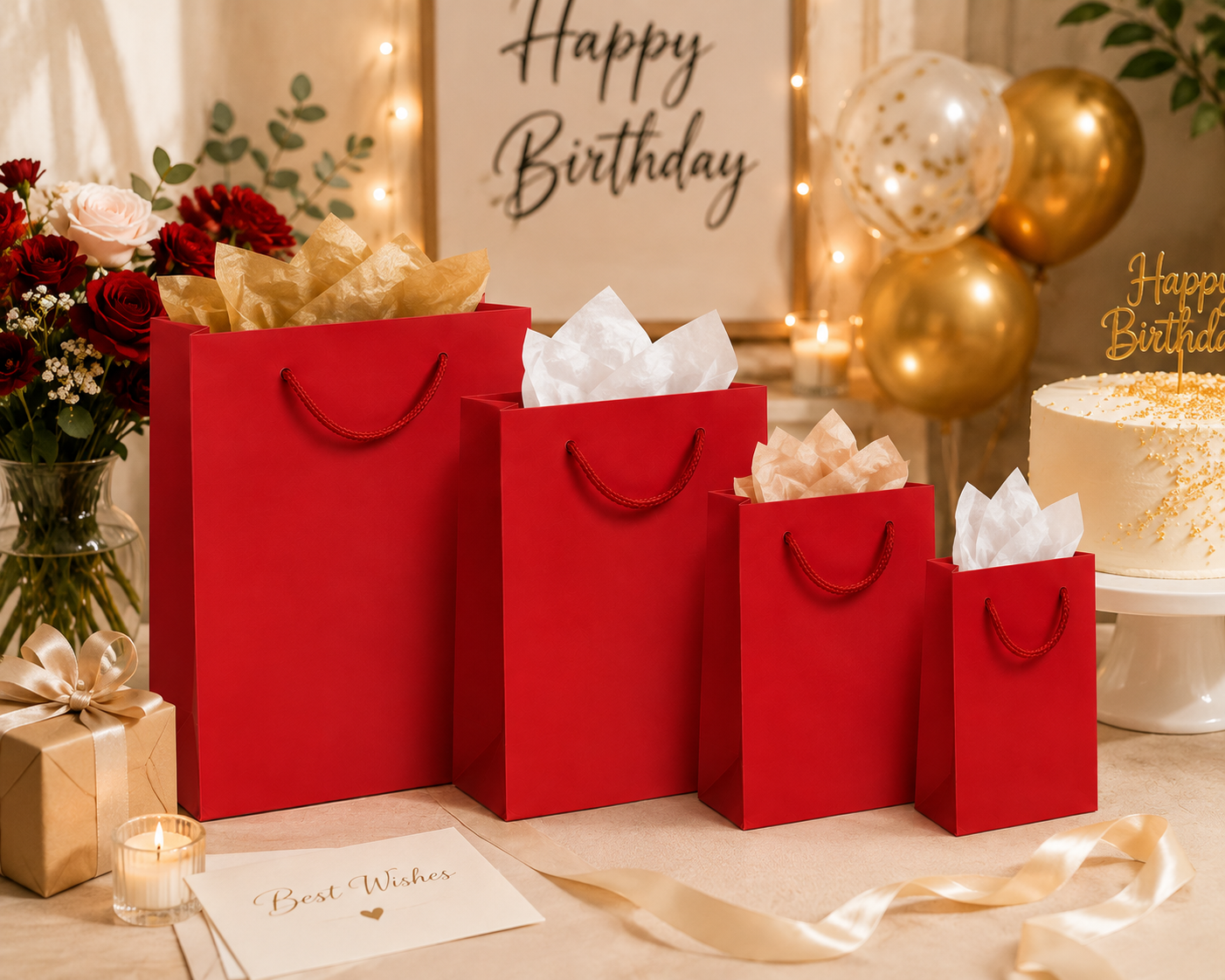 Red Color Textured Paper Gift Bags - Premium Decorative Shopping & Party Favor Bags for Birthday, Mother’s Day, Baby Shower, Bridal Shower, Wedding Gifts & Retail Packaging. - Image 3