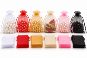 Pack Of 50 Pcs 13x18cm Drawstring Organza Pouches (6 Colors Available), Premium Jewelry Pouches, Party Festival Gift Pouches.