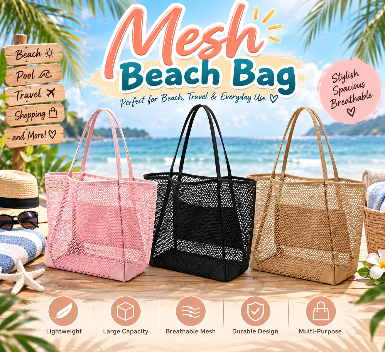 mesh beach bag lightweight tote