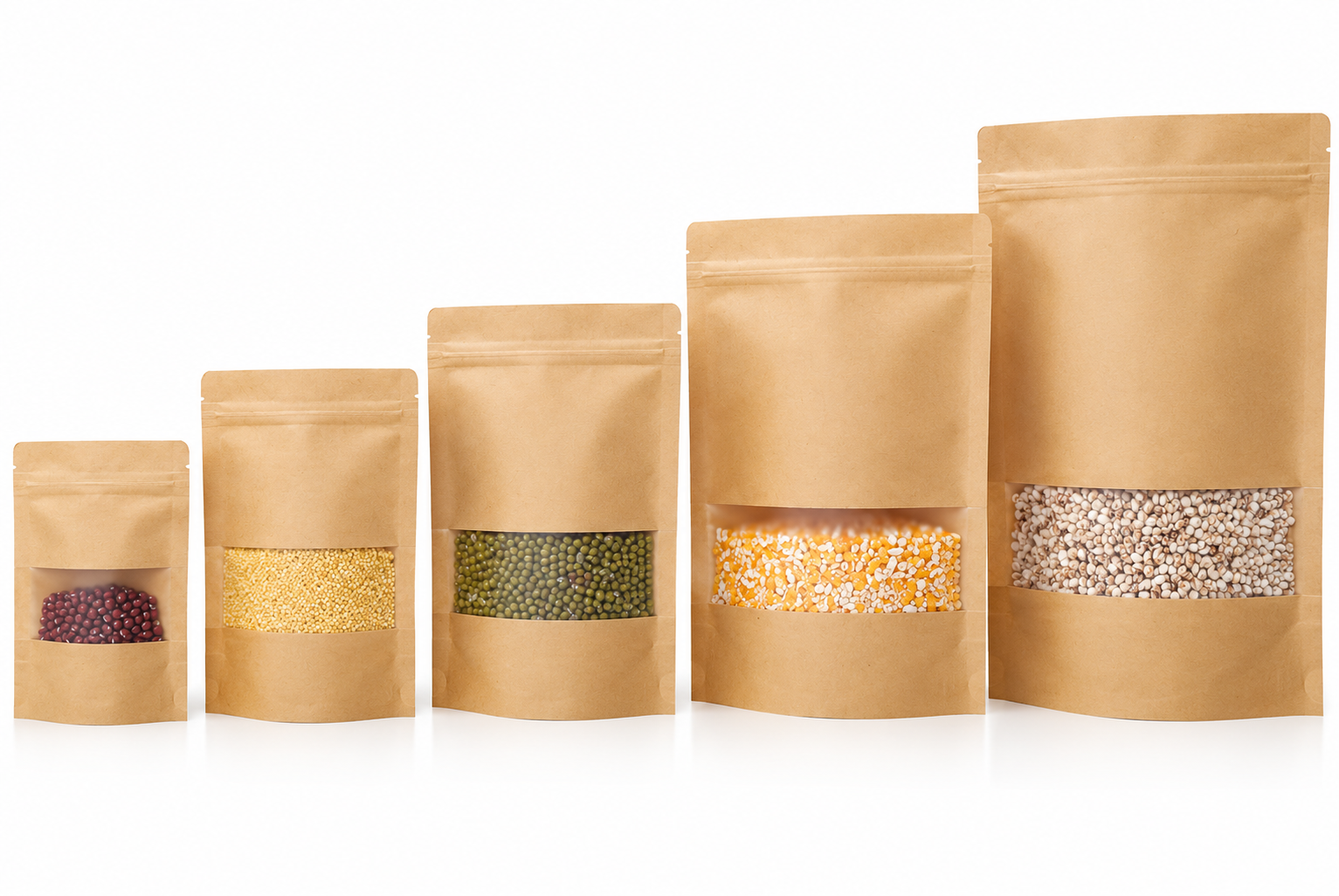 50 Pieces (6 Sizes Available) Kraft Ziplock Bags with Window Stand-Up Bag Seal Paper Bag Resealable Large Food, Hurd Storage Pouch