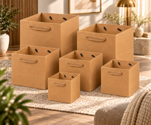 Red Dot Gift 250gsm Kraft Paper Shopping Bags with Ribbon Handles