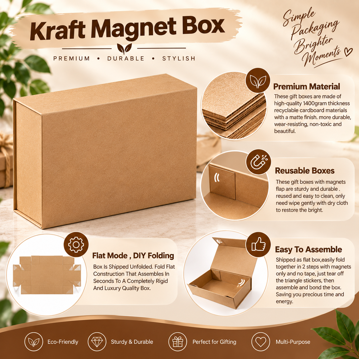Red Dot Gift Kraft Color Flat Cardboard Magnet Boxes (3 Size Options) – Easy-to-Fold Style Premium Packaging Containers for Gift Giving, Secure Shipping, and Retail Storage Solutions - Image 3