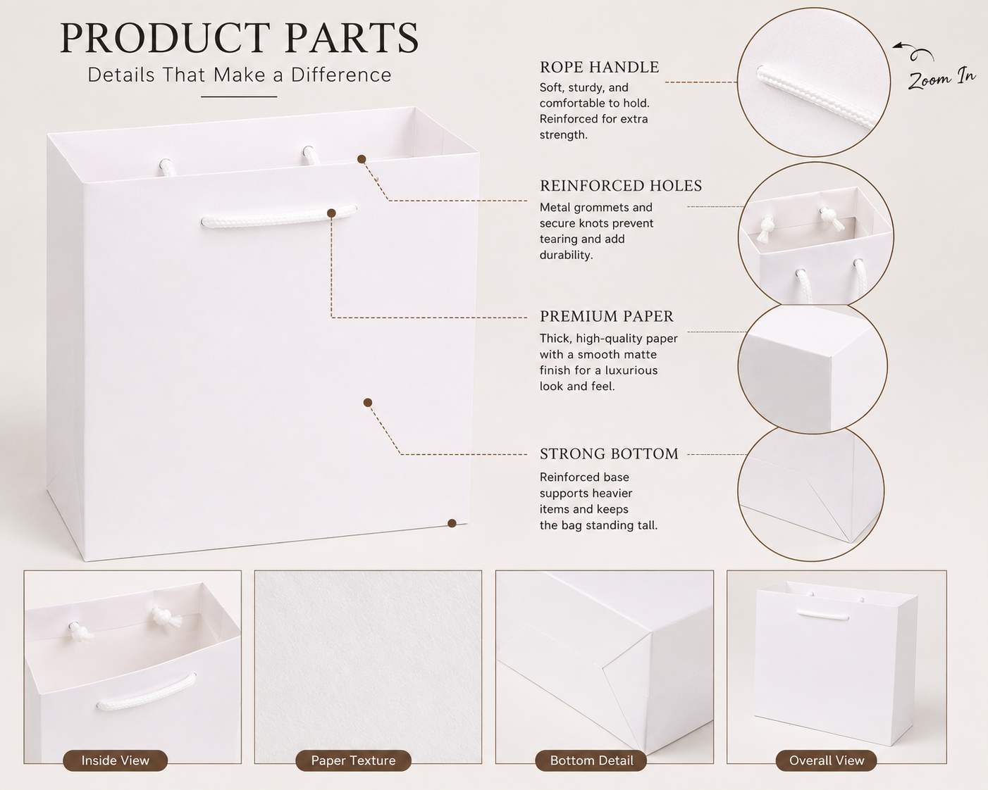 White Plain Paper Gift Bags (6 Size Option)- Premium Decorative Shopping & Party Favor Bags for Birthday, Mother’s Day, Baby Shower, Bridal Shower, Wedding Gifts & Retail Packaging. - Image 4
