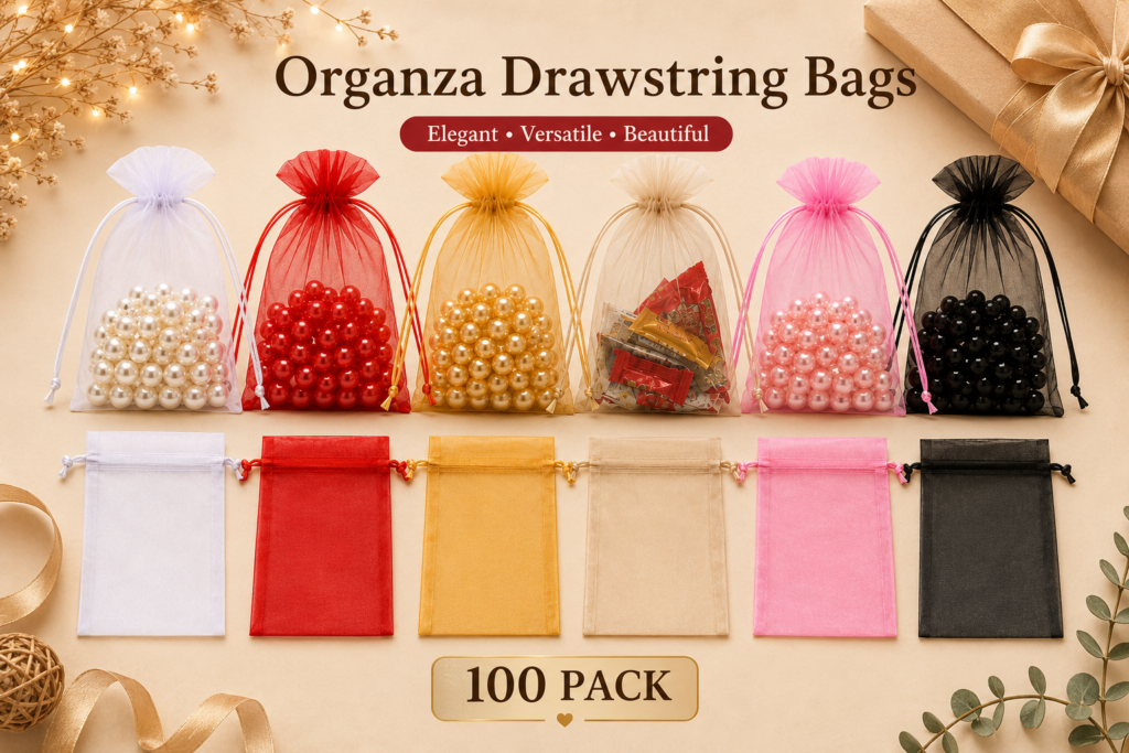 Pack of 100 9x12cm organza pouches in 6 colors
