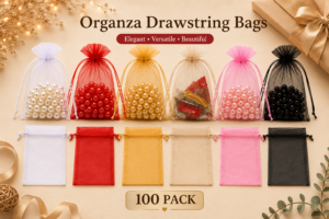 Pack Of 100Pcs 9X12cm (6 Colors Available) Drawstring Organza Pouches, Premium Jewelry Pouches, Party Festival Gift Pouches.