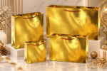 Gold Gift Bags with embossed crocodile pattern and rope handles