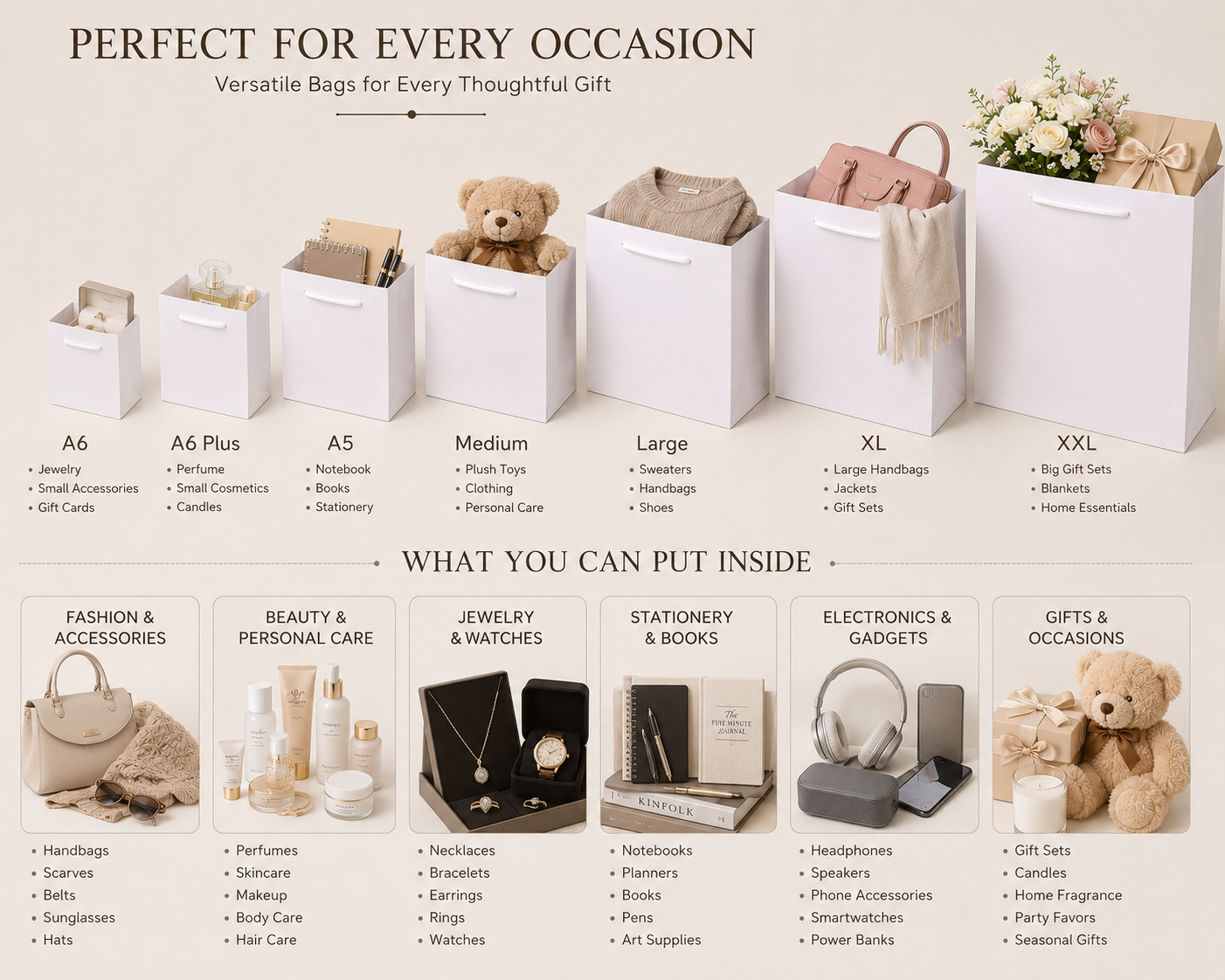 White Plain Paper Gift Bags (6 Size Option)- Premium Decorative Shopping & Party Favor Bags for Birthday, Mother’s Day, Baby Shower, Bridal Shower, Wedding Gifts & Retail Packaging. - Image 5