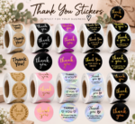 Red Dot Gift 5cm Round Black Thank You Stickers Labels Roll (2 Size Options, 9 Design Options) – Waterproof Gold Foil Purchase Seals with Beautiful Design for Product Packaging, Retail Orders, and Gift Wrapping