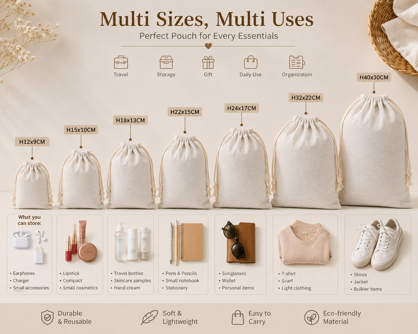 Natural Burlap Cotton Drawstring Gift Bags, Reusable Hessian Favour Pouches for Wedding, Birthday Party Presents, Small Jewellery Packaging & DIY Art Crafting - Image 5