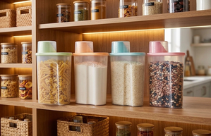Pack of 4 Rice Storage Containers, Cereal Containers Set (2.5L*4 Units a Set) with Measuring Cup Plastic Storage Containers (RDFC-4)
