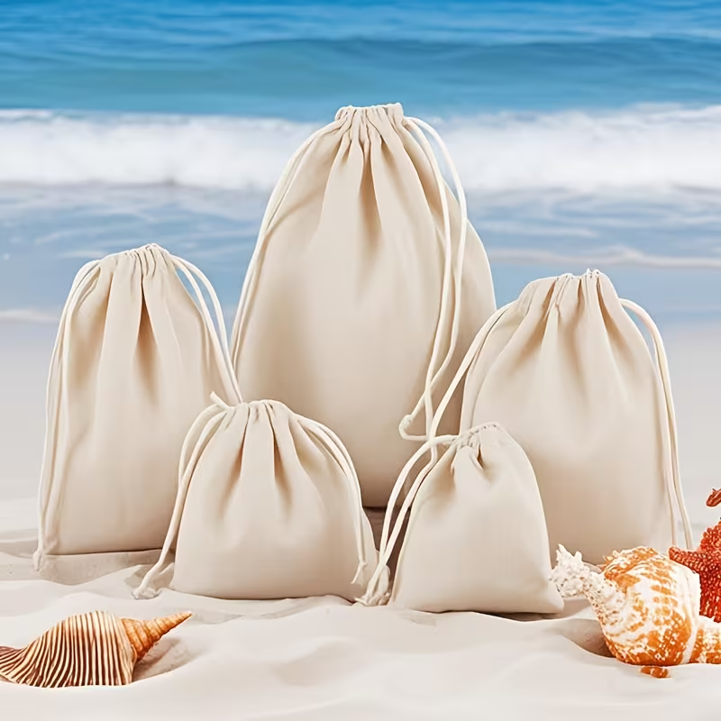 Pack Of 10 Cotton Pouch Drawstring Bags Canvas Gift Bags ( 9 Sizes )