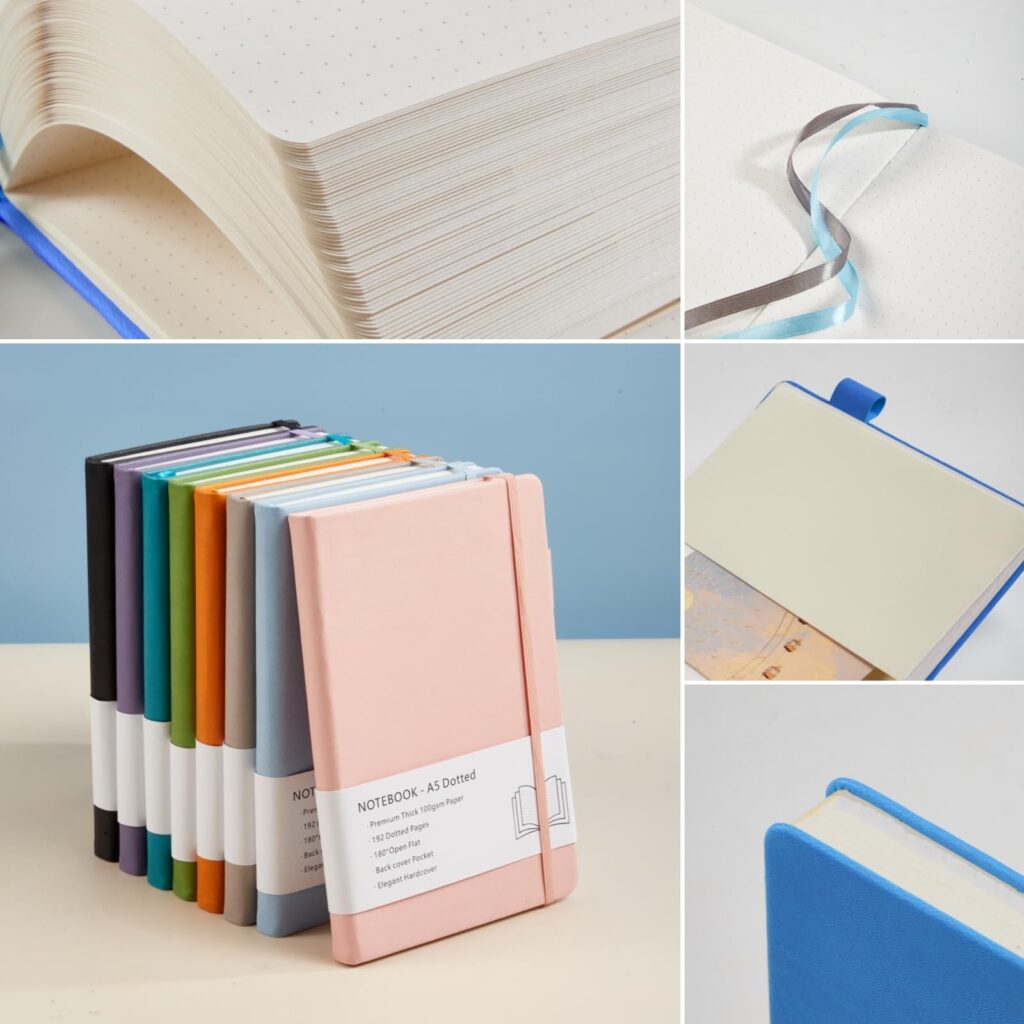 A5 dotted notebook with durable hardcover and 192 pages