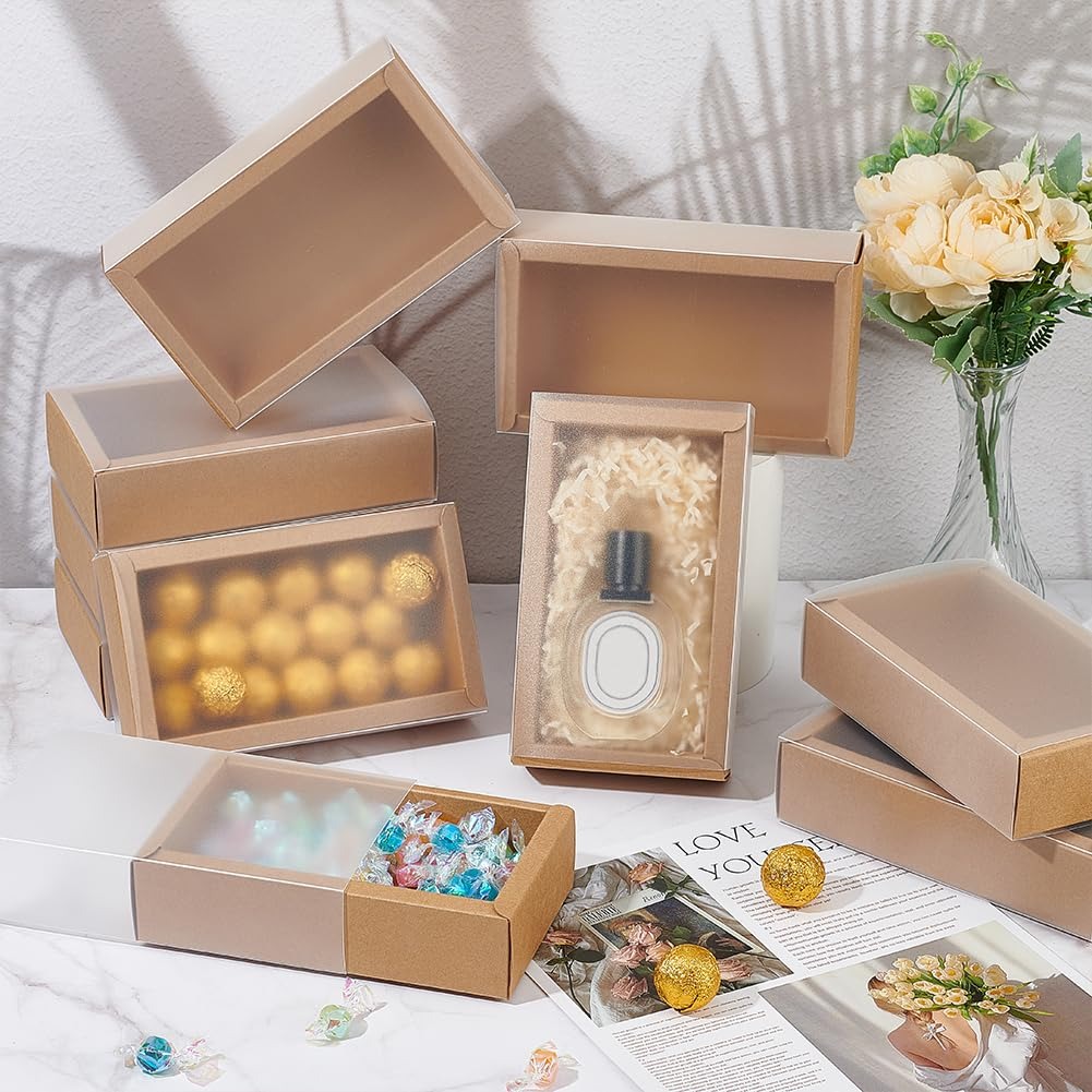kraft drawer boxes with clear transparent sleeve lid