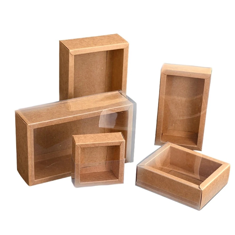 kraft drawer boxes with clear transparent sleeve lid
