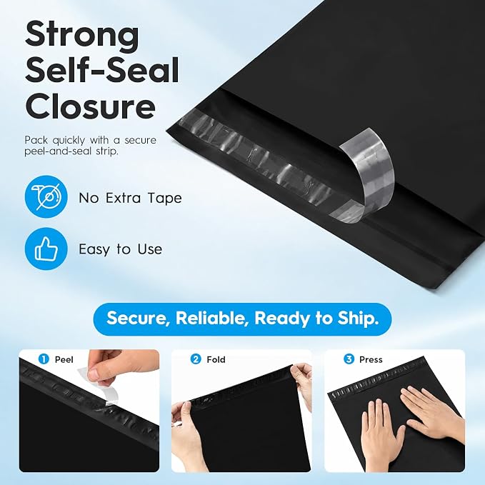 Black Poly Mailer Bags self-seal shipping envelopes