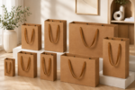 Kraft Plain Paper Shopping Gift Bags 230 GSM Heavy Duty Thick Paper Carry Bags with Soft Ribbon Handles, Brown Packaging Bags for Retail, Party Favors, Weddings & Birthdays
