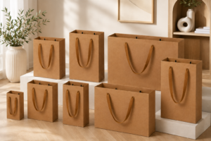 Kraft Plain Paper Shopping Gift Bags 230 GSM Heavy Duty Thick Paper Carry Bags with Soft Ribbon Handles, Brown Packaging Bags for Retail, Party Favors, Weddings & Birthdays