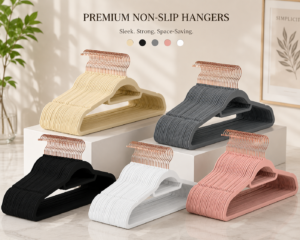 Premium Velvet Hangers with 360-Degree Swivel Rose Gold Hooks (42cm) – Ultra-Slim Space-Saving Non-Slip Heavy-Duty Clothes Hangers for Suits, Shirts, Coat & Dresses