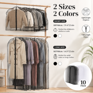 Organza Garment Cover 2 Color + 2 Sizes Options Hanging Garment Bag (Long 165*60cm,Short 100*60cm) With Zipper for Closet and Cloth Storage