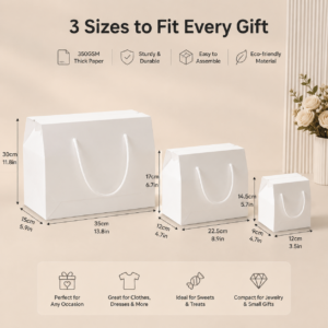White DIY Flat Gift Boxes With Handle 3 Sizes Options Made By 350Gram Thickness White Art Paper For Sweets, Gifts