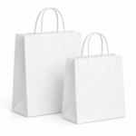 White paper bags with handles for gift and retail packaging