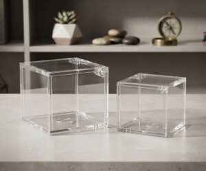 Crystal Acrylic Box clear square container with secure lid
