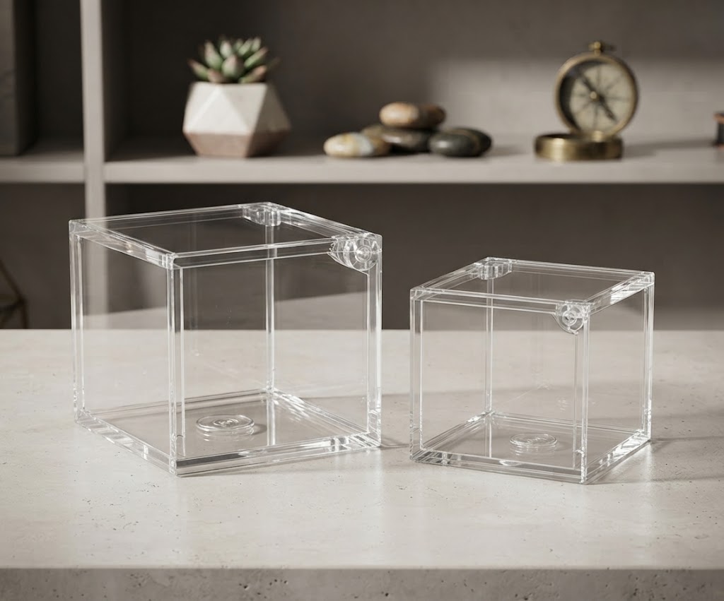 Crystal Acrylic Box clear square container with secure lid