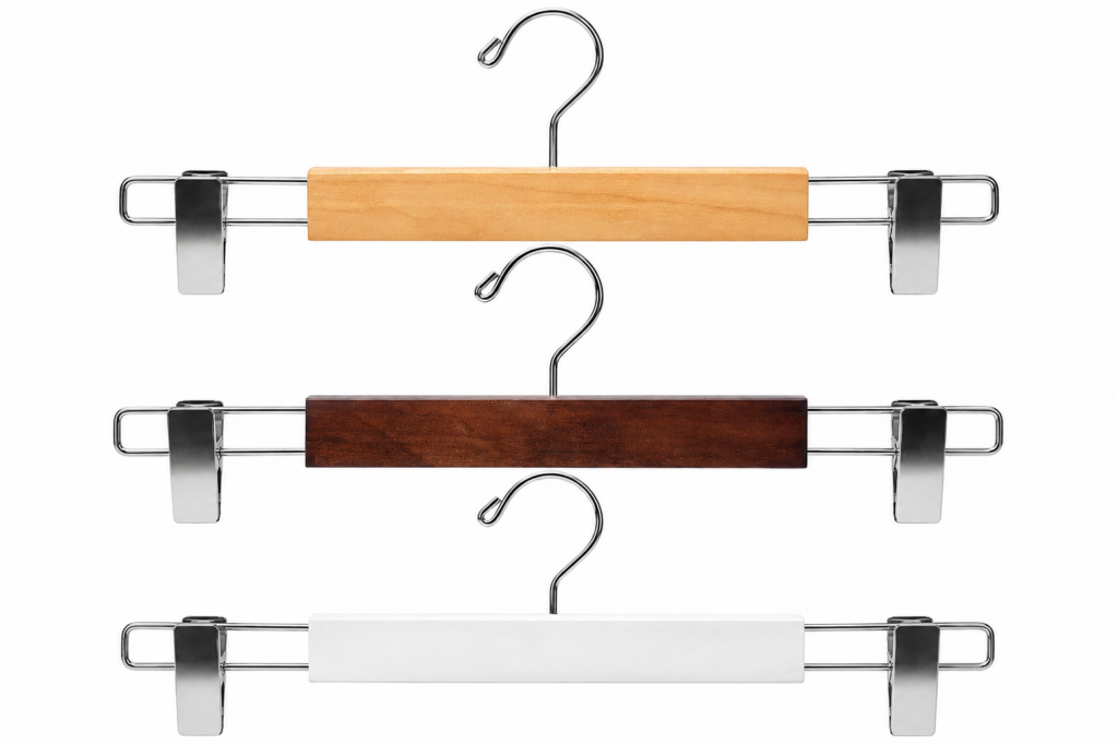 Wooden Pants and Skirt Hangers with adjustable clips