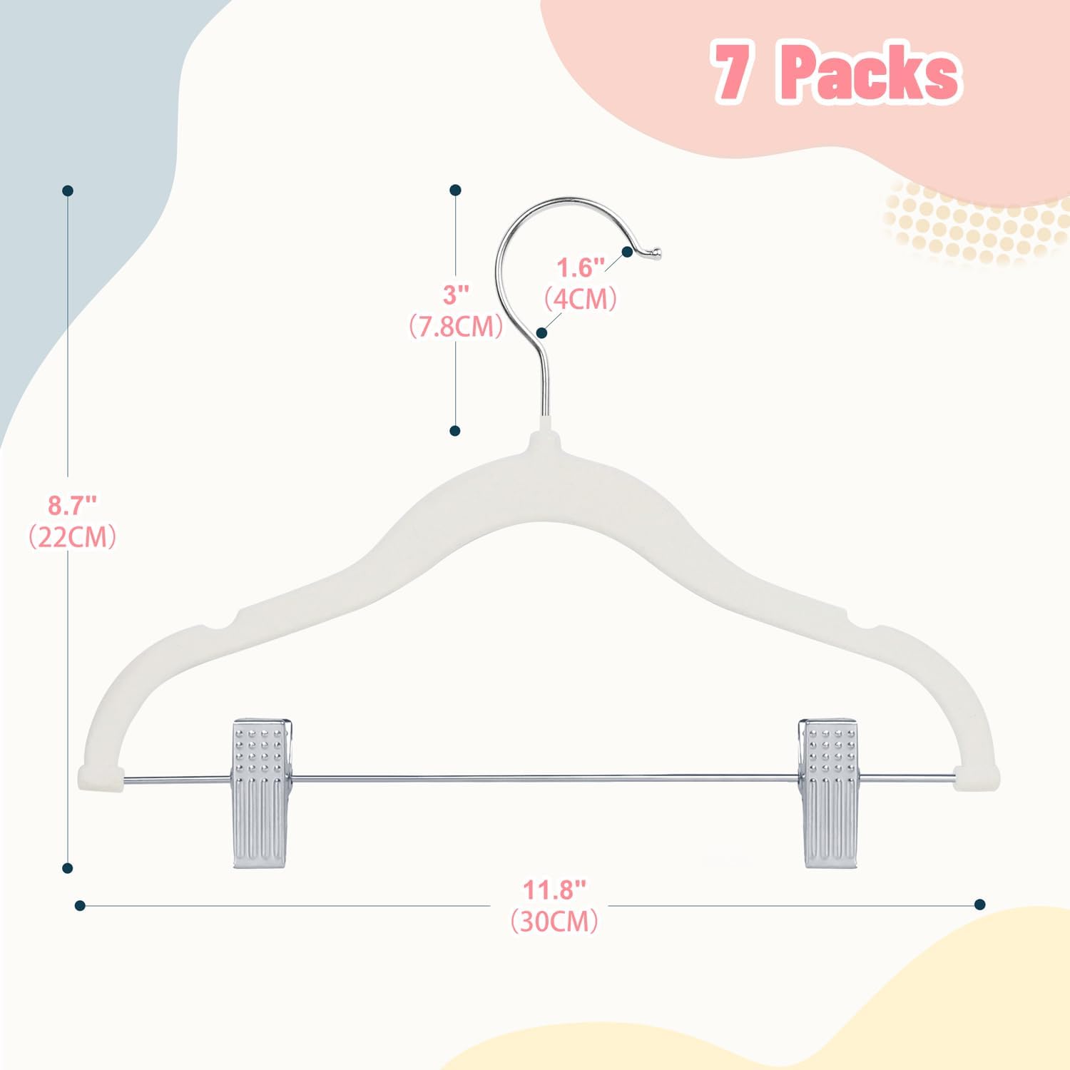 Baby Velvet Hangers 11.8'' with Movable Clips, Non-Slip Kids Clothes Hangers, Ultra-Thin Space-Saving Children's Felt Hangers for Shirts, Pants, Dresses, Skirts, and Jackets - Image 4