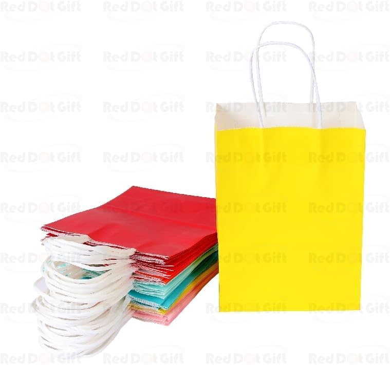 Red Dot Gift Pack of 24 Mixed Color Kraft Paper Gift Bags (H21 x L15 x D8cm, Assorted Vibrant Shades) – Premium Retail Shopping Bags Featuring Sturdy Handles for Birthdays, Mother’s Day, Baby Showers, and Weddings - Image 7