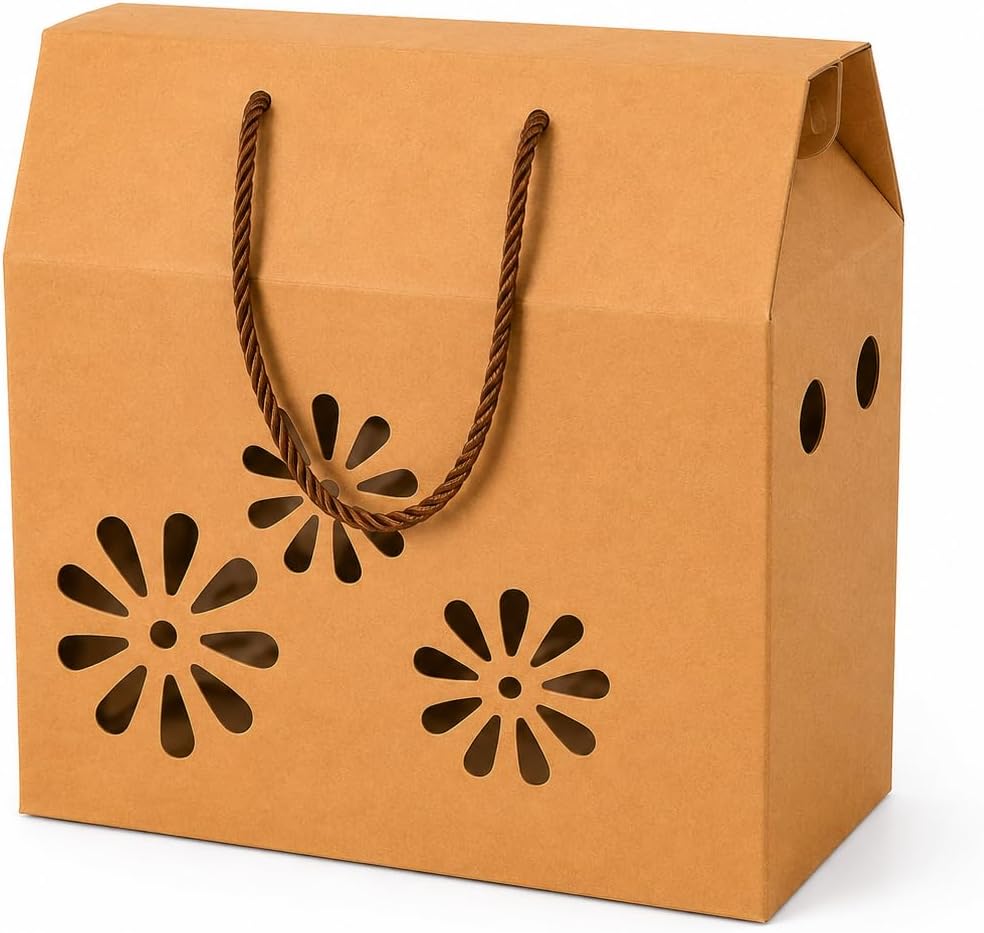 Red Dot Gift Pack Kraft Paper Case Box with Handles 2-Layer Corrugated Carton, Floral Cutout Design, Heavy-Duty Brown Gift Bags for Birthdays, Parties & Retail Packaging - Image 4