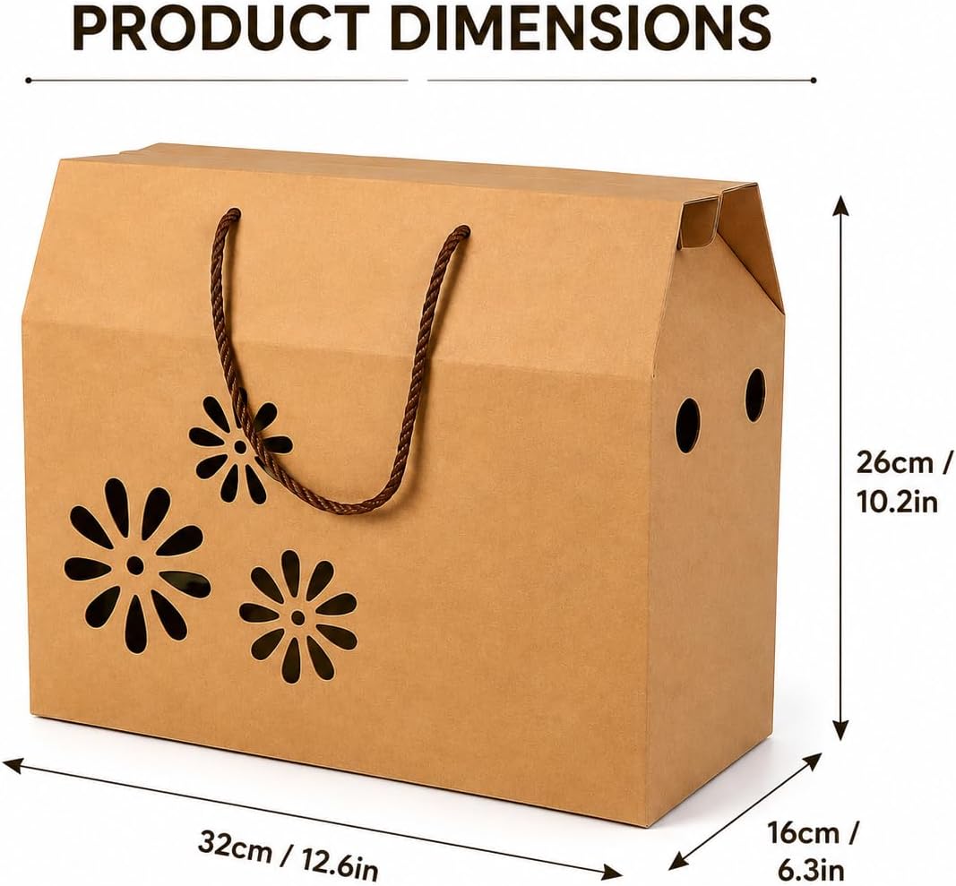 Red Dot Gift Pack Kraft Paper Case Box with Handles 2-Layer Corrugated Carton, Floral Cutout Design, Heavy-Duty Brown Gift Bags for Birthdays, Parties & Retail Packaging - Image 9
