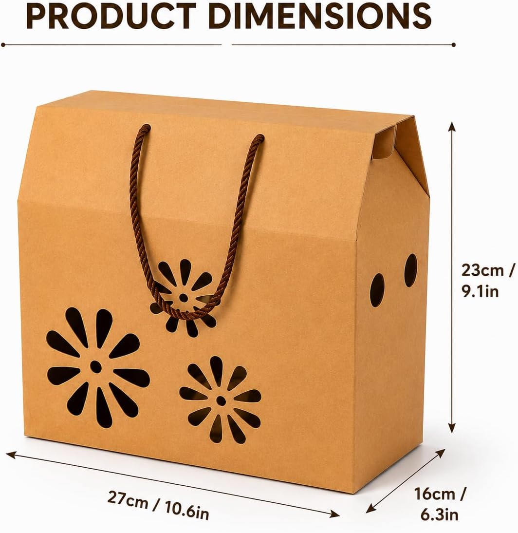 Red Dot Gift Pack Kraft Paper Case Box with Handles 2-Layer Corrugated Carton, Floral Cutout Design, Heavy-Duty Brown Gift Bags for Birthdays, Parties & Retail Packaging - Image 3