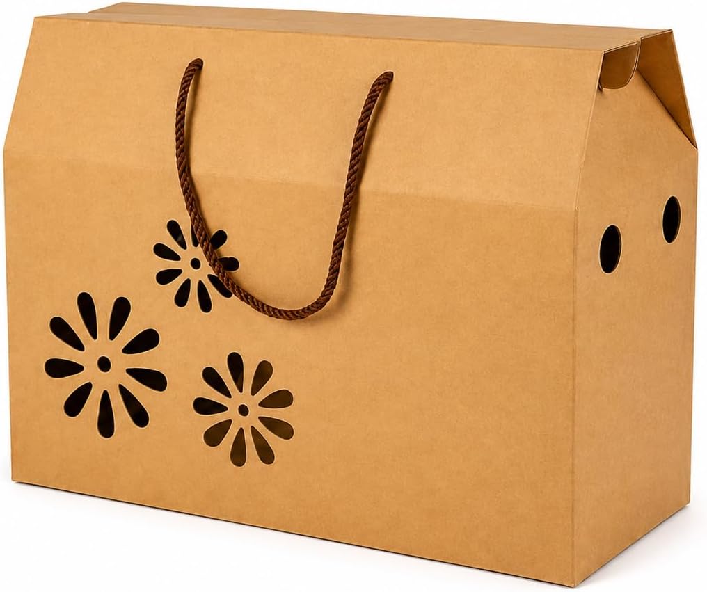 Red Dot Gift Pack Kraft Paper Case Box with Handles 2-Layer Corrugated Carton, Floral Cutout Design, Heavy-Duty Brown Gift Bags for Birthdays, Parties & Retail Packaging - Image 10