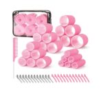 Red Dot Gift 50-Piece Pink Heatless Hair Rollers Set (1-Set Complete Bundle, 4 Mixed Sizes: 25mm, 36mm, 48mm, and 60mm) – Volumizing Self-Grip Hair Curlers Complete with Duckbill Clips and Tail Comb for Long, Short Hair, and Bangs