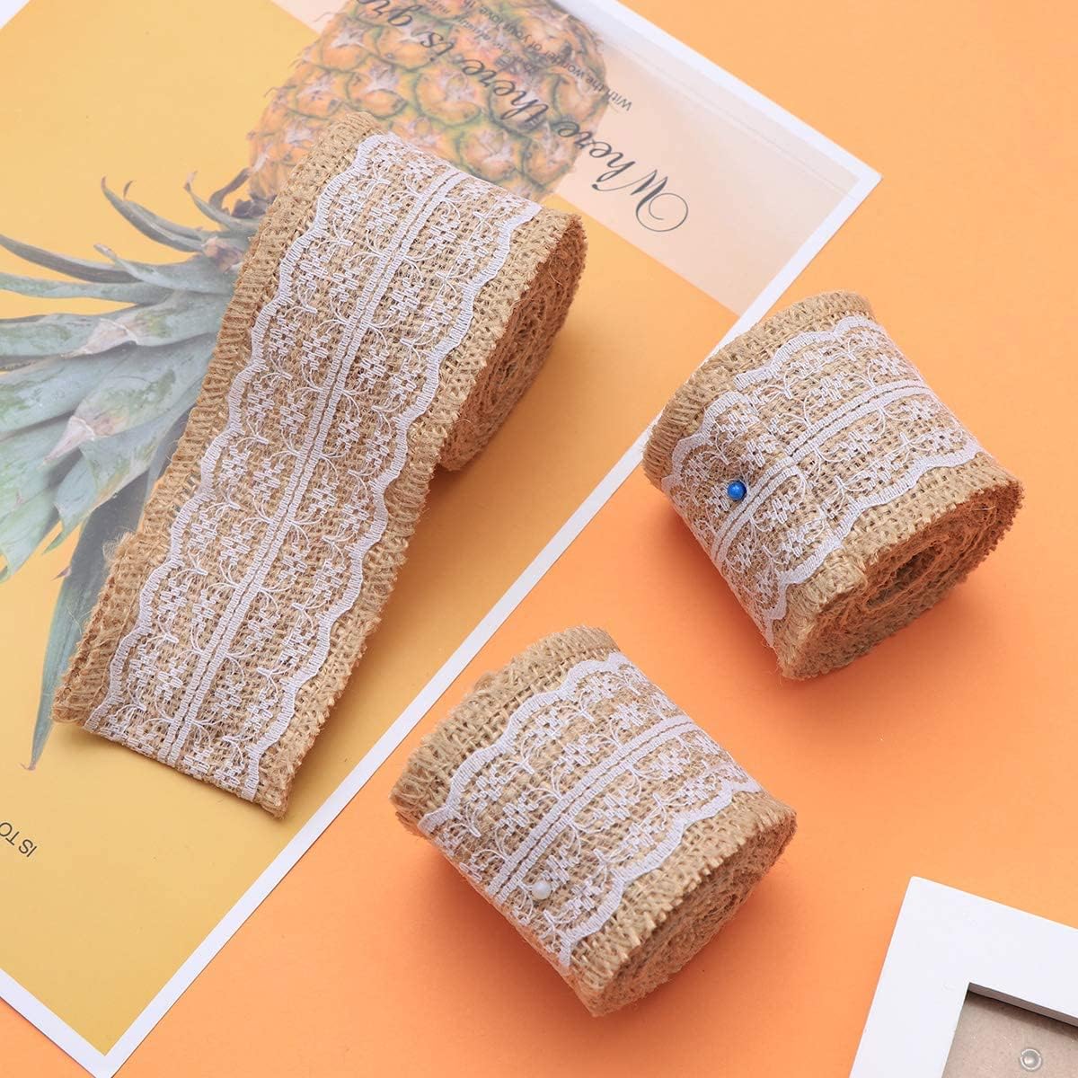 Red Dot Gift 6cm x 2 Meters Natural Burlap Lace Craft Ribbon Roll – Vintage Jute Trim with White Lace Border Designed for Wedding Decor, Gift Wrapping, and DIY Crafts - Image 4