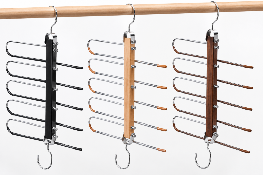Wooden Pants Hangers multi-tier space-saving closet organizer