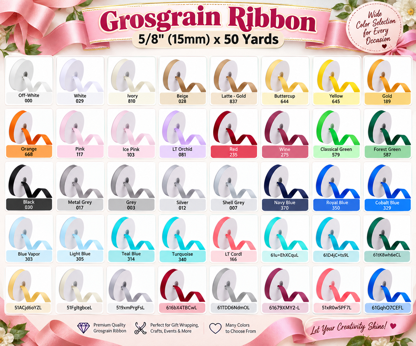Grosgrain Ribbon 15mm for gift wrapping