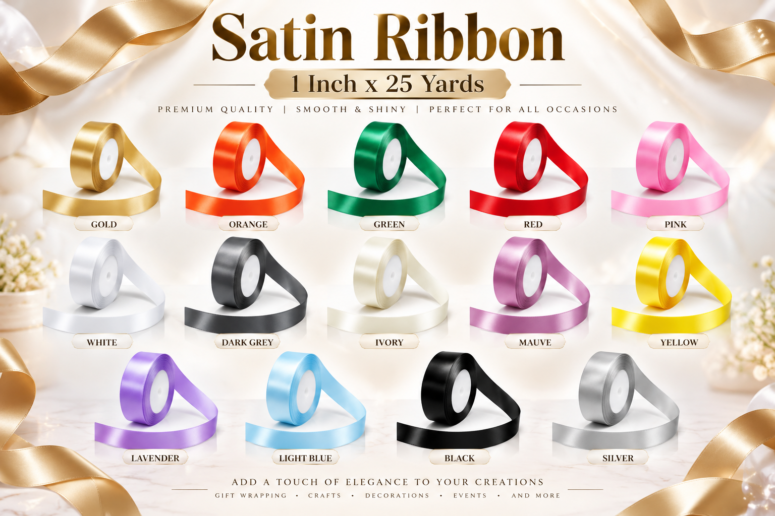 Red Dot Gift Satin Ribbon (1 Inch x 25 Yards) – Classic Single-Sided Silk Satin Ribbon Roll for Gift Boxes, Bakery Packaging, Flower Bouquets, Bow Making, and Craft Decorations