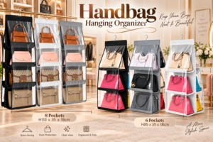 Red Dot Gift Handbag Hanging Organizer (2 variations, 3 Color Options) – Heavy-Duty Non-Woven & PVC Purse Storage Hanger for Space-Saving Wardrobe Organization