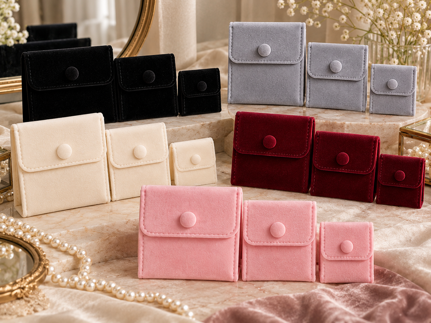 velvet pouch bags in 3 sizes