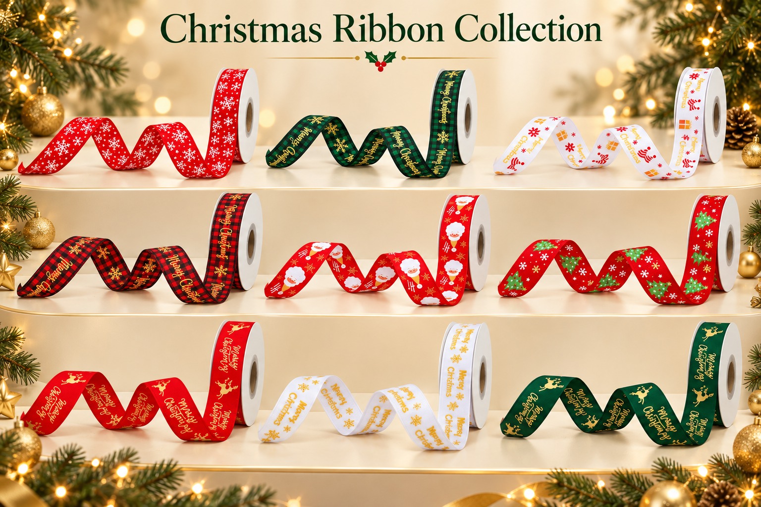 Red Dot Gift Christmas Grosgrain Ribbon (1" / 2.5cm x 25 Yds / 22.8m, 9-Color Options) – Festive Holiday Fabric Roll for Gift Wrapping, Tree Decorating, Bow Making, and Craft Supplies