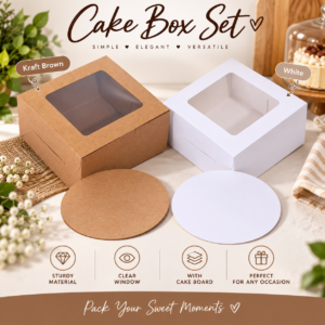 Red Dot Gift White Bakery Boxes with Clear Window (2 Color Options, 10x10x5 Inches) – Premium Pastry Boxes Complete with Cake Boards, Ideal for Cakes, Pastries, Chocolates, Cookies, and Pies