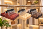 Nature Smile Wooden Pants & Skirt Hangers (3 Color Options) – Smooth Finish Solid Wood Non-Slip Jeans, Slack, and Hair Extension Clamp Hangers