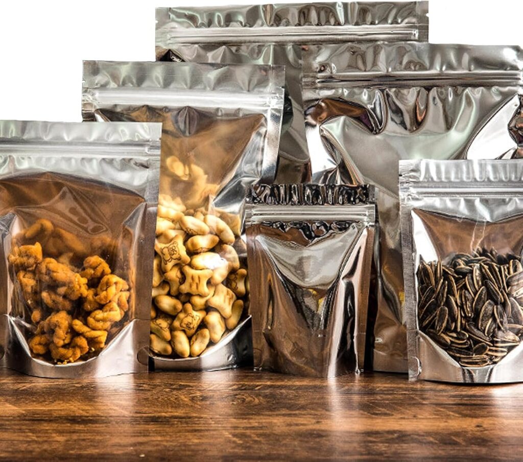 Stand Up Mylar Pouches with Clear Front and Silver Foil Back
