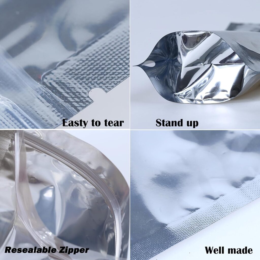 Stand Up Mylar Pouches with Clear Front and Silver Foil Back